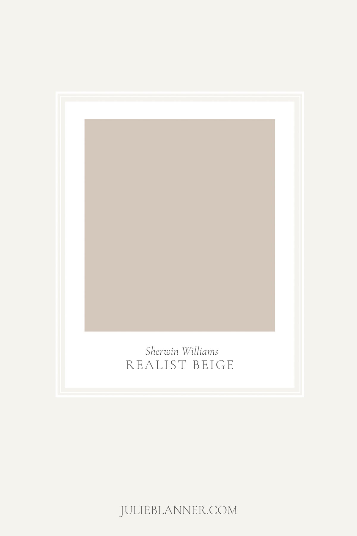 A graphic featuring a paint card for Sherwin Williams Realist Beige, a deck paint color.