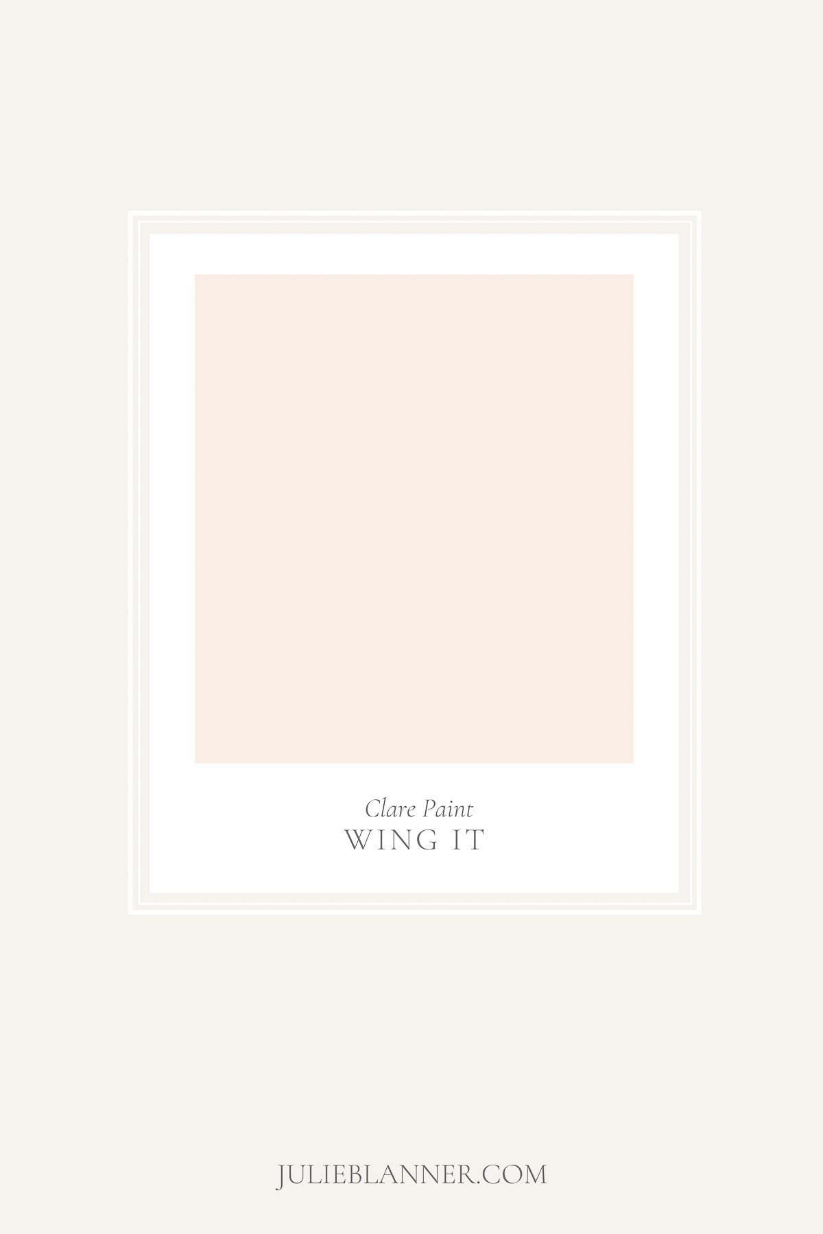 A paint sample card of Clare Paint Wing It, as part of a blush pink paint guide at lifestylegleam.com