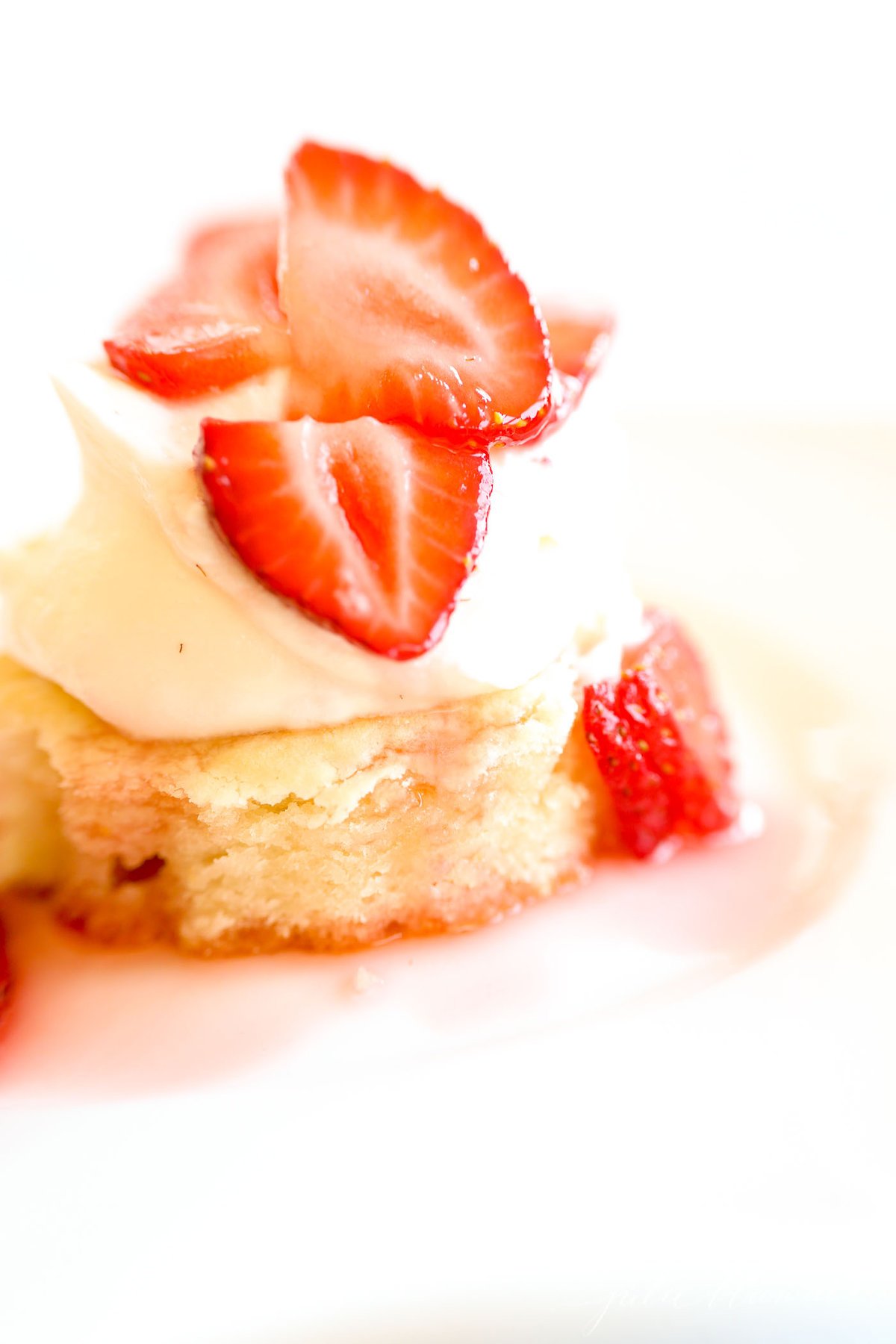 strawberry shortcake on a white plate.