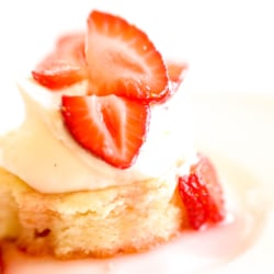 strawberry shortcake on a white plate.