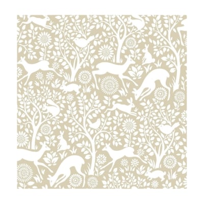 Neutral beige Amazon wallpaper with a forest scene