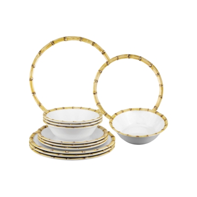 White and bamboo melamine dinnerware