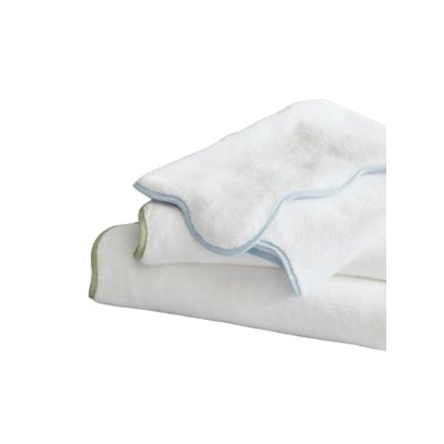 A white and green scalloped bath towel from Julia Berolzheimer for Target