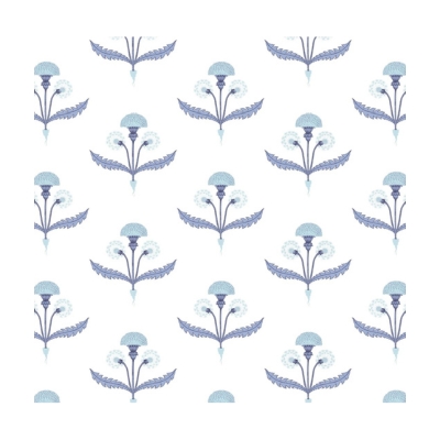 A floral blue block print wallpaper