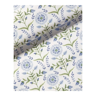 A floral blue block print wallpaper