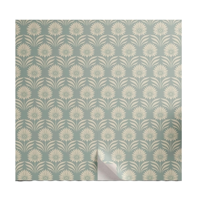 A green and cream block print wallpaper