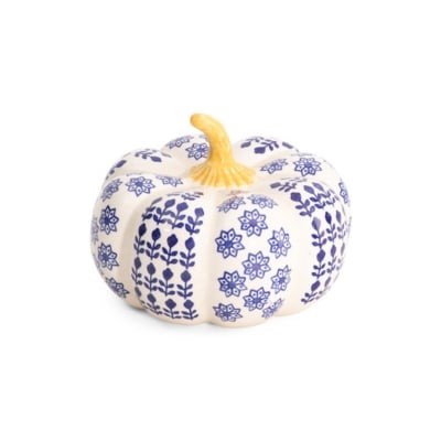 a blue and white chinoiserie faux pumpkin