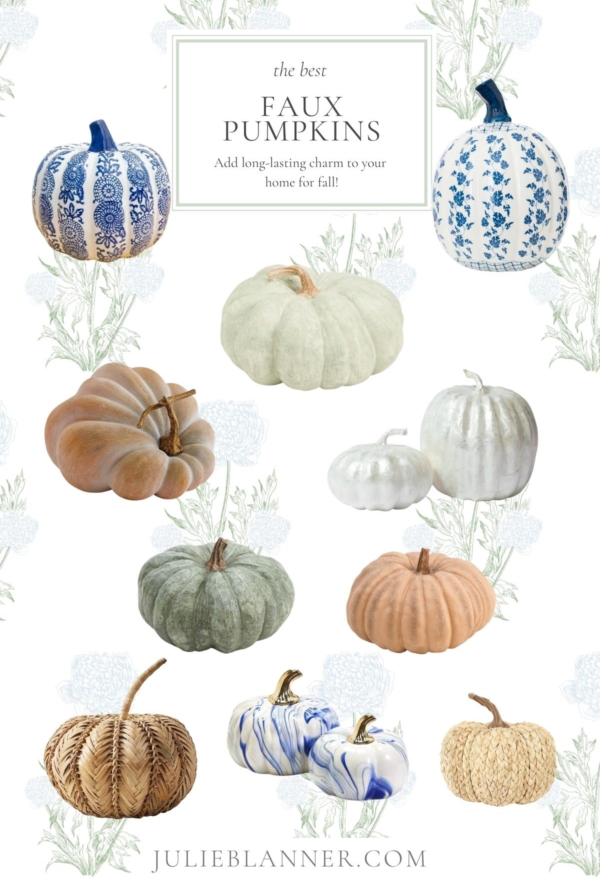 A graphic from www.lifestylegleam.com featuring a variety of faux pumpkins