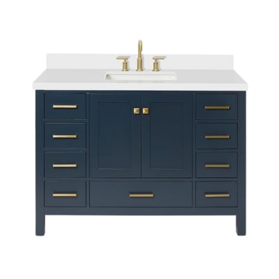 a navy blue bathroom vanity