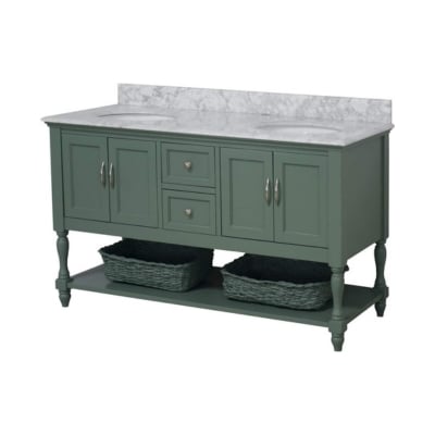 A green bathroom vanity