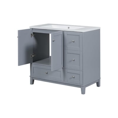 a gray blue bathroom vanity