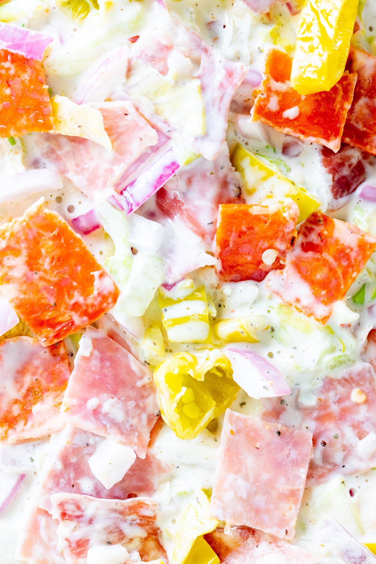 A close up of an Italian grinder salad recipe