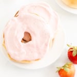 Strawberry cream cheese on a bagel.