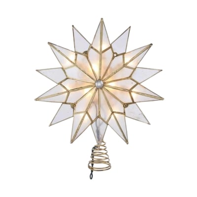 A star shaped Christmas tree adorned with golden and glass ornaments, showcasing the beauty of festive Christmas decorations.