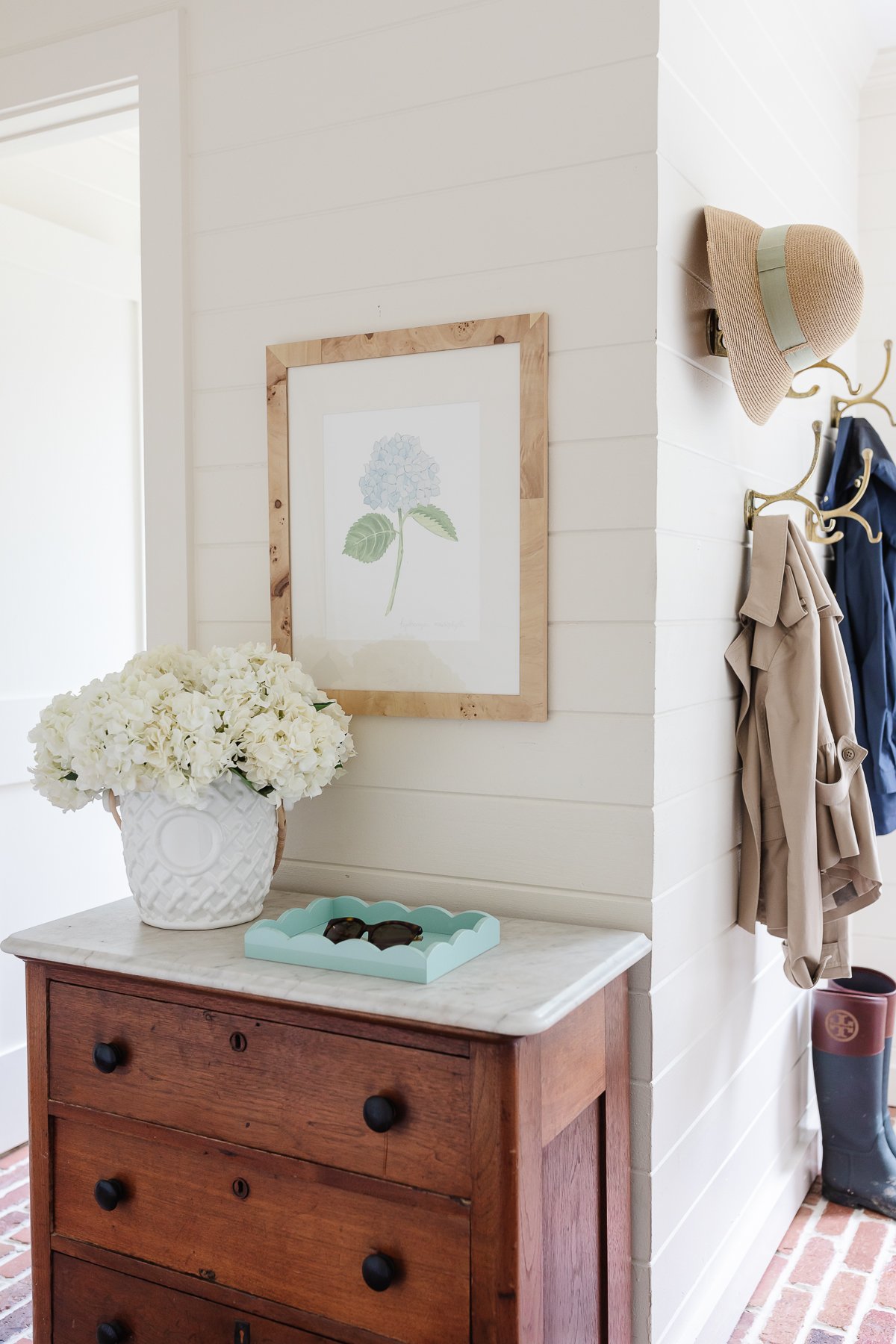 A decluttered wooden dresser.