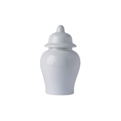 A white jar with a lid on a white background.