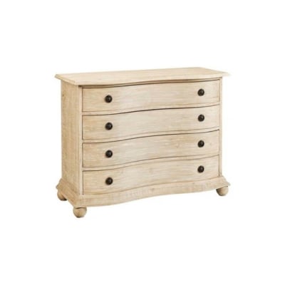 A **white** chest of drawers with four drawers.