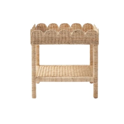 Discover a stunning rattan bedside table featuring a convenient shelf, perfect as Serena and Lily dupes.