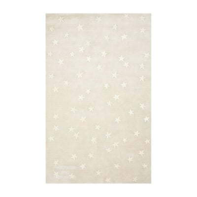 A white rug with white stars on it.