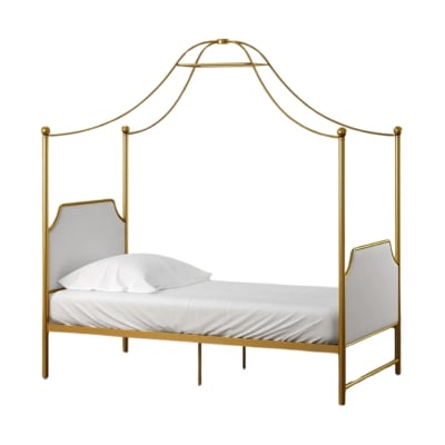 A bed with a white cover.