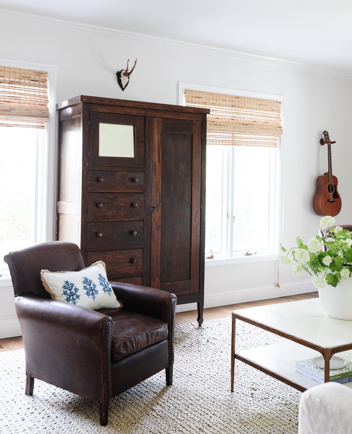 A Serena and Lily dupe chair in a living room.