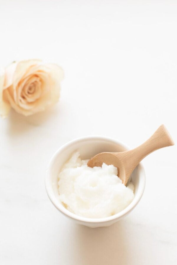 a diy lip scrub in a small white bowl