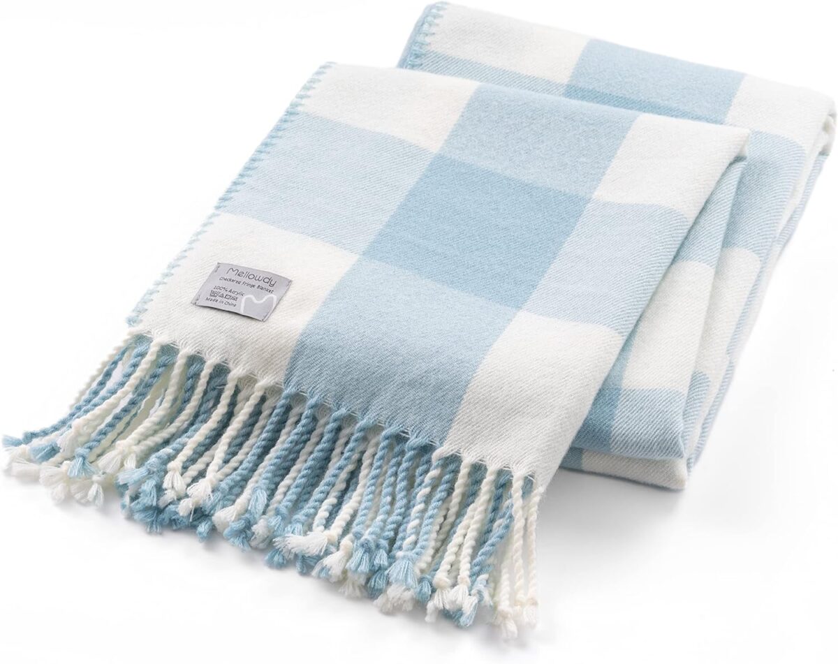 A blue and white gingham sofa throw.