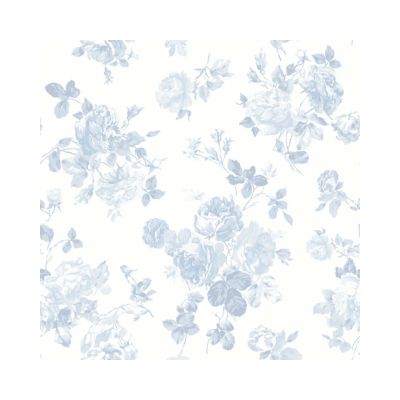 Experience the LoveShackFancy look for less with a pattern of light blue floral designs on a crisp white background.